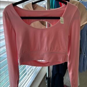 Aerie Pink Long Sleeve Crop Top